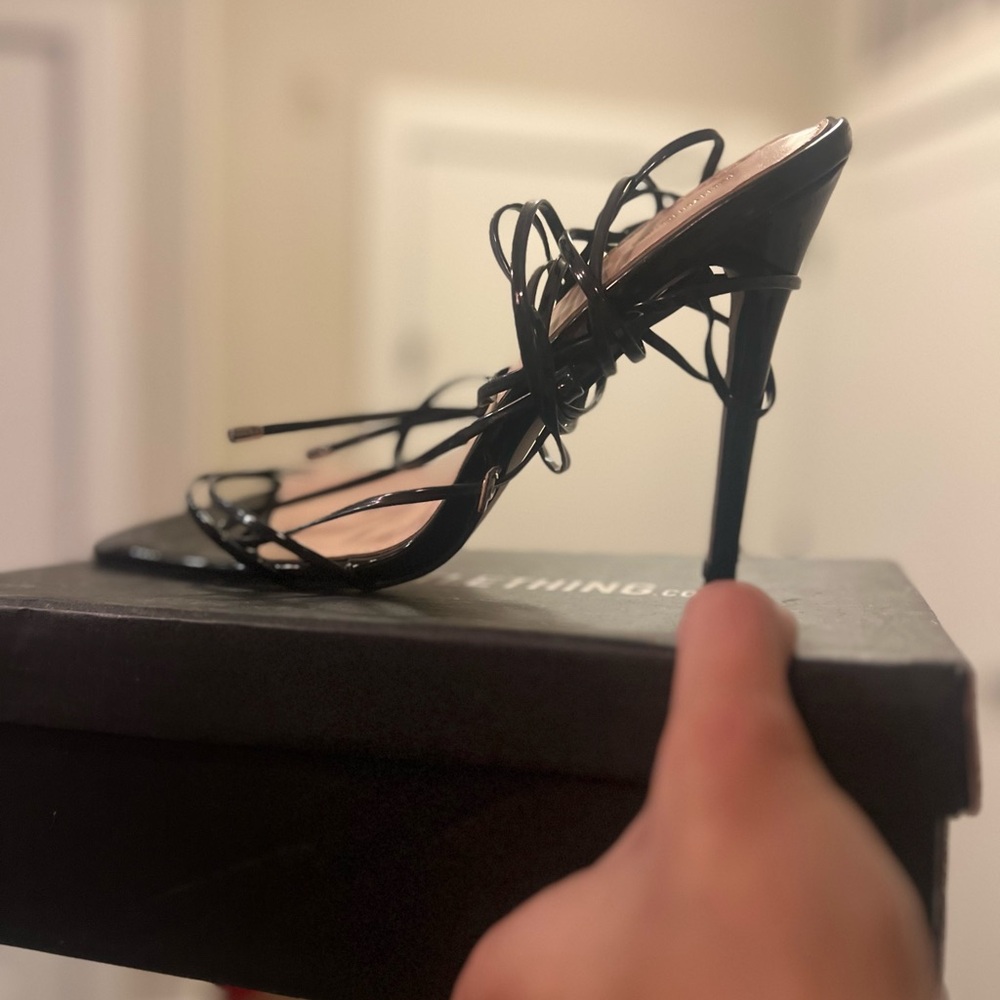 Black open toe lace up heels